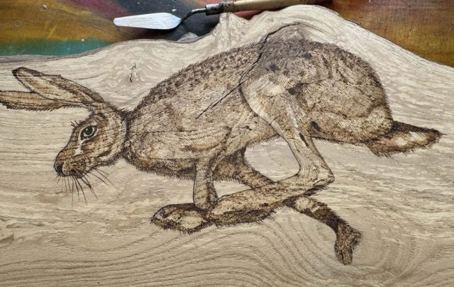 Running hare pyrography